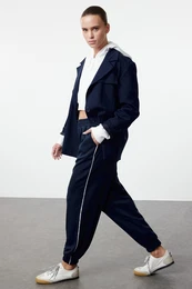 Navy Blue Regular/Normal Mold Elastic Leg Basic Jogger Flexible Knitted Sweatpants