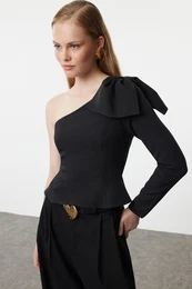 Black Woven Bow Blouse
