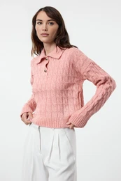 Salmon Soft Textured Glittery Knitted Sweater