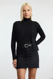 Black V Neck Knitted Blouse-Cardigan Set