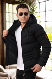 67514 Hooded Winter Mens Puffer Coat-BLACK