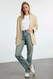 Blue High Waist Straight Jeans