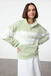 Mint Basic Printed Thick Inside Fleece Knitted Sweatshirt