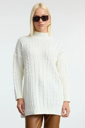Ecru Straight Hair Knit Stand Collar Knitwear Sweater