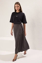 Anthracite Pleat Detailed Woven Skirt
