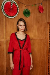 Fall In Love New Year's Themed Wrap Collar Half Sleeve Belted Dressing Gown