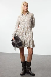 Beige Floral Mini Woven Dress