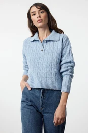 Blue Soft Textured Glittery Knitted Sweater