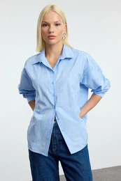 Blue Stone Oversize /Wide Pattern Woven Shirt