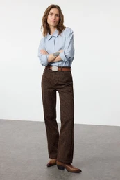 Multicolored Leopard Print Brown High Waist Wide Leg Jeans