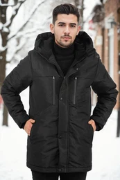95968 Hooded Coat Parka with Fleece Inside-BLACK