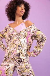 Regular Fit Patterned Satin Long Sleeve Shirt