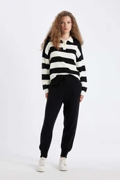 Jogger Knitted Pants Pocket Basic Straight Waist Elastic Laced