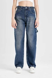 Baggy Fit High Waist Long Jean Washed Trousers