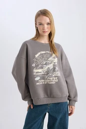 Cool Oversize Wide Pattern Crew Neck Printed Thick Sweatshirt