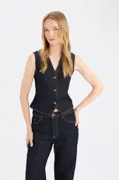 Buttoned Blazer Jean Vest