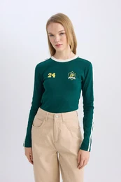 Coool Fitted Printed Ribbed Long Sleeve T-Shirt