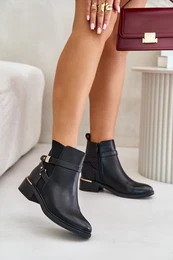 Women's Insulated Ankle Boots with Decorative Straps Black Kikirra
