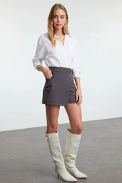 Anthracite Accessory Woven Short Skirt