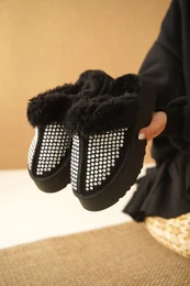 Furry Closed Toe Stoned Women's Slippers