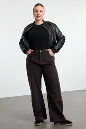 Curve Claret Red High Waist Wide Leg Plus Size Jeans
