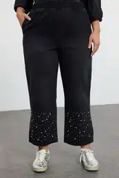 Curve Anthracite Elastic Waist Stoned Straight Fit Plus Size Jeans