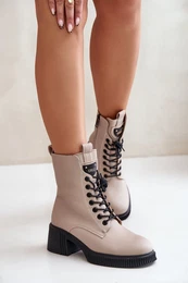 Insulated Women's Ankle Boots made of Natural Leather Beige