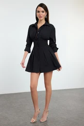Black Corset Detail Poplin Short Dress