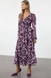 Pink Floral Double Breasted Maxi Knit Dress