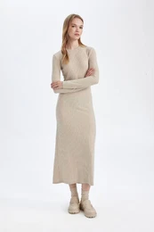 Bodycon Body-hugging Crew Neck Basic Plain Camisole Long Sleeve Maxi Dress