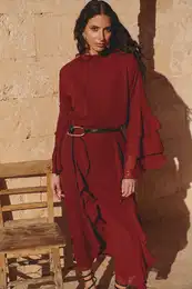 X AI Burgundy Ruffle Detailed Woven Skirt