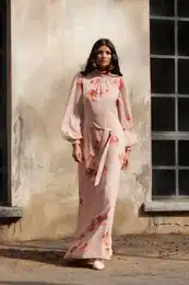 X AI Powder Floral Print Belted Dress