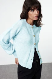 Light Blue Boucle Knit Cardigan