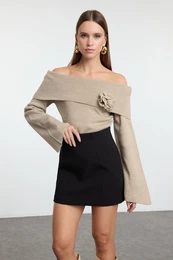 Mink Rose Detailed Knitwear Sweater