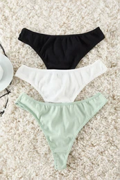 Black-White-Mint 3-Pack Ribbed Thong Knitted Panties