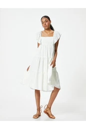 Midi Dress Square Neck Ruffle Detailed Sleeveless Wrap
