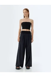 Wide Leg Shalwar Trousers High Waist Loose Fit Pockets