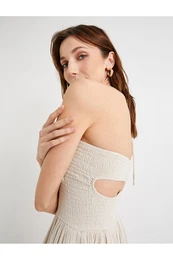Midi Dress Strapless Barter Neck Embroidered Relaxed Cut