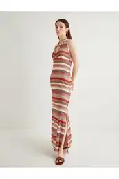 Halter Neck Crochet Long Dress Multicolor