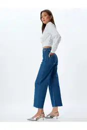 Crop Jeans Regular Waist Buttoned Pocket - Culotte Jeans