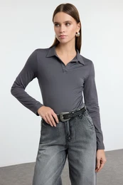 Anthracite Soft Touch Fitted/Fits the Body Long Sleeve Flexible Knitted Bodysuit
