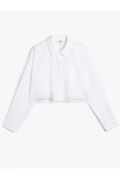 Crop Oversize Poplin Shirt Stoned Long Sleeve Cotton
