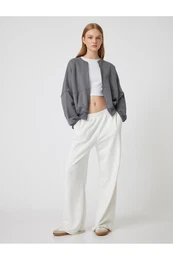 Oversize Zippered Sweatshirt with Stitched Detail and Crew Neck