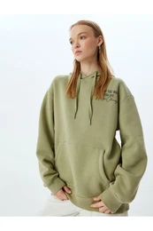 Raised Oversize Hooded Sweatshirt with Back Printed Kangaroo Pocket