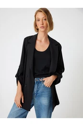 3/4 Sleeve Reverse Double Breasted Collar Loose Fit Blazer Jacket