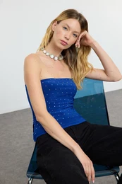 Saxe Strapless Stone Printed Knitted Blouse