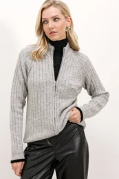 15863 Zippered Knitwear Cardigan - Gray