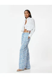 Wide Leg Trousers High Waist Tie Detail Floral Pattern Comfortable Fit