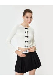 Bow Cardigan Crew Neck Long Sleeve Buttoned