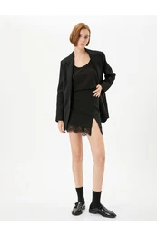 Mini Skirt Lace Detailed Slit Normal Waist Zippered
